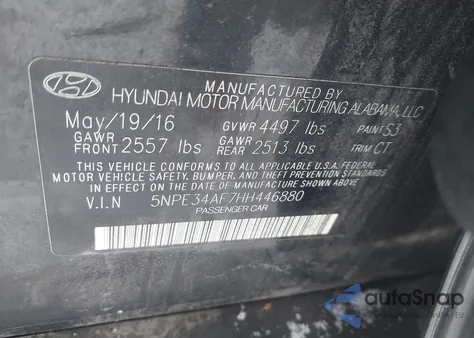 2017 Hyundai Sonata Sport z USA, uszkodzony, nr VIN 5NPE34AF7HH446880